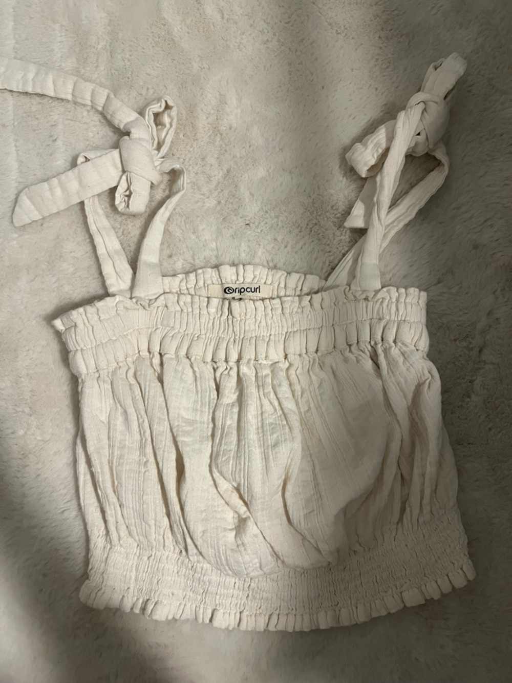 Rip Curl Cream Smocked Crop Top with Tie Straps